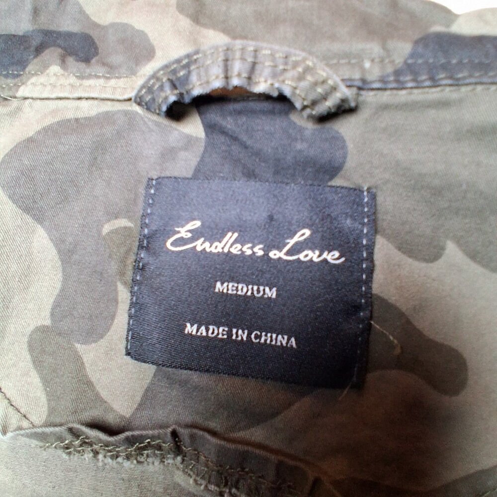 Endless Love Camo Jacket Women M Woodland Camouflage Utility Military Cargo Zip - Picture 8 of 16